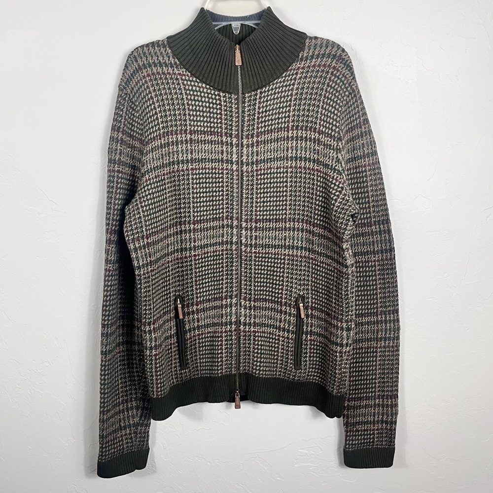 Ralph Lauren Gingham Neutral Indie Sleeze Cotton Zip Up Sweater Jacket